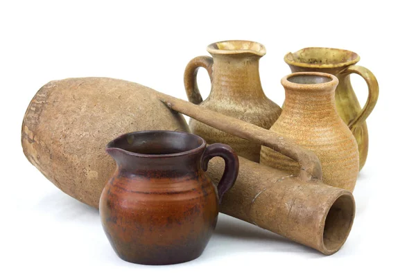 Clay Pots Old Ceramic Vases White Background — Stock Photo, Image