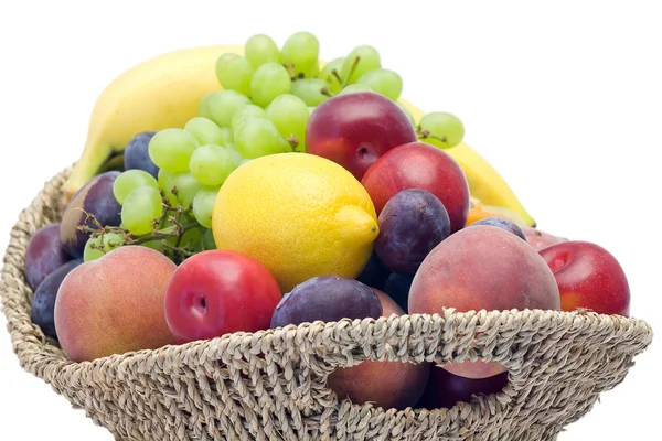 Basket Full Fresh Fruits Isolated White Background — Stock Photo, Image