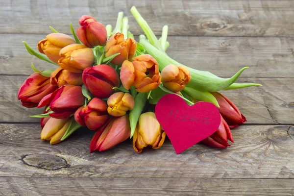 Bouquet Tulips Heart Mother Day — Stock Photo, Image