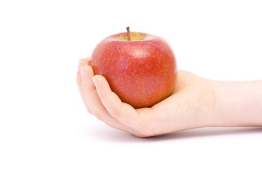 hand met appel geïsoleerd op wit