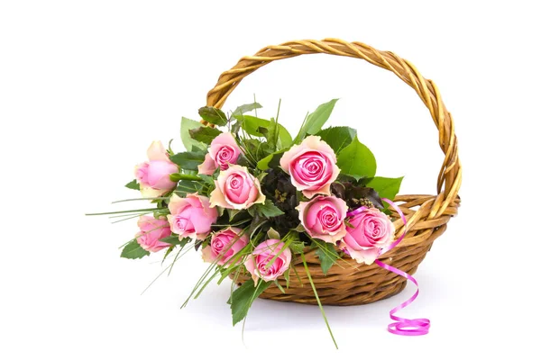 Pink Roses Basket — Stock Photo, Image