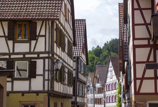 Halvtimrade Hus Den Historiska Spitalstrasse Schiltach Schwarzwald Baden Wurttemberg Tyskland — Stockfoto