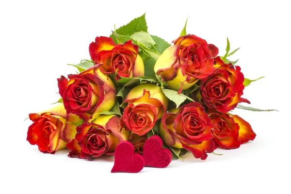 Red Yellow Roses Hearts — Stock Photo, Image