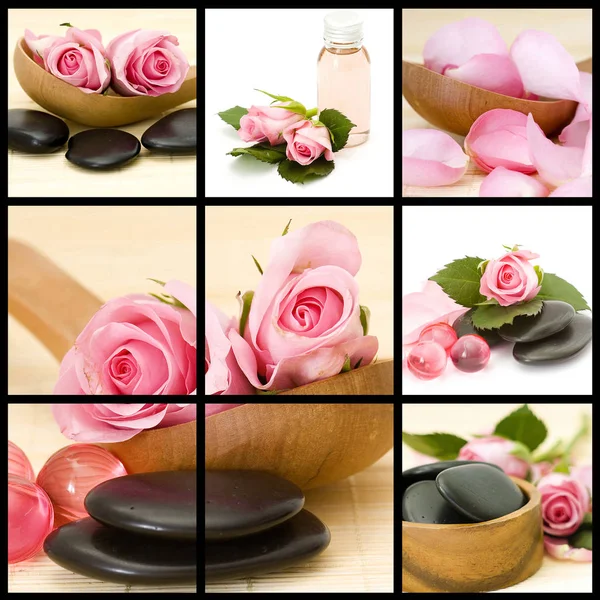 Colagem Spa Com Rosas Rosa — Fotografia de Stock