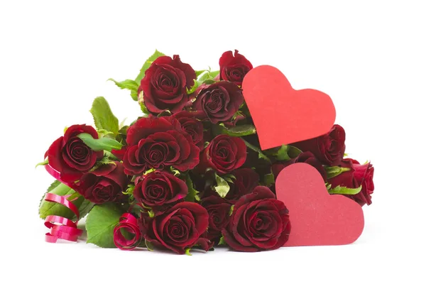 Gros Bouquet Roses Rouges Cœurs — Photo