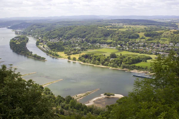 Vista Río Rin Desde Famosa Montaña Drachenfels Koenigswinter Alemania —  Fotos de Stock