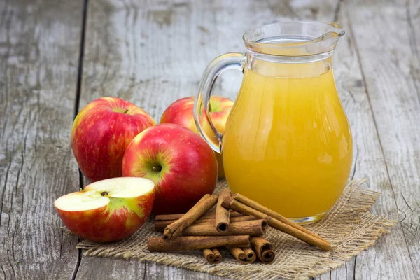 Apple Juice Apples Wooden Background — Stock Photo, Image