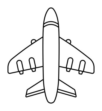 Uçak ikonu, aşağıdan görüş. Vektör siyah çizgi işareti. Tek renkli ana hat düzlem sembolü. Tek uçak piktogramı, motorlu düzenlenebilir vuruş jeti.