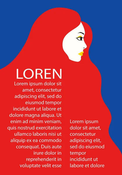 Profil féminin avec cheveux longs Vector flat art — Image vectorielle