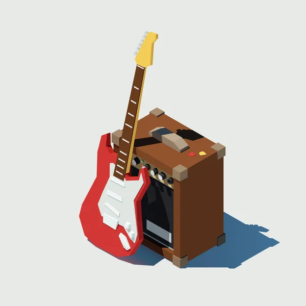 Vector isometric electric guitar and guitar combo — Stock Vector