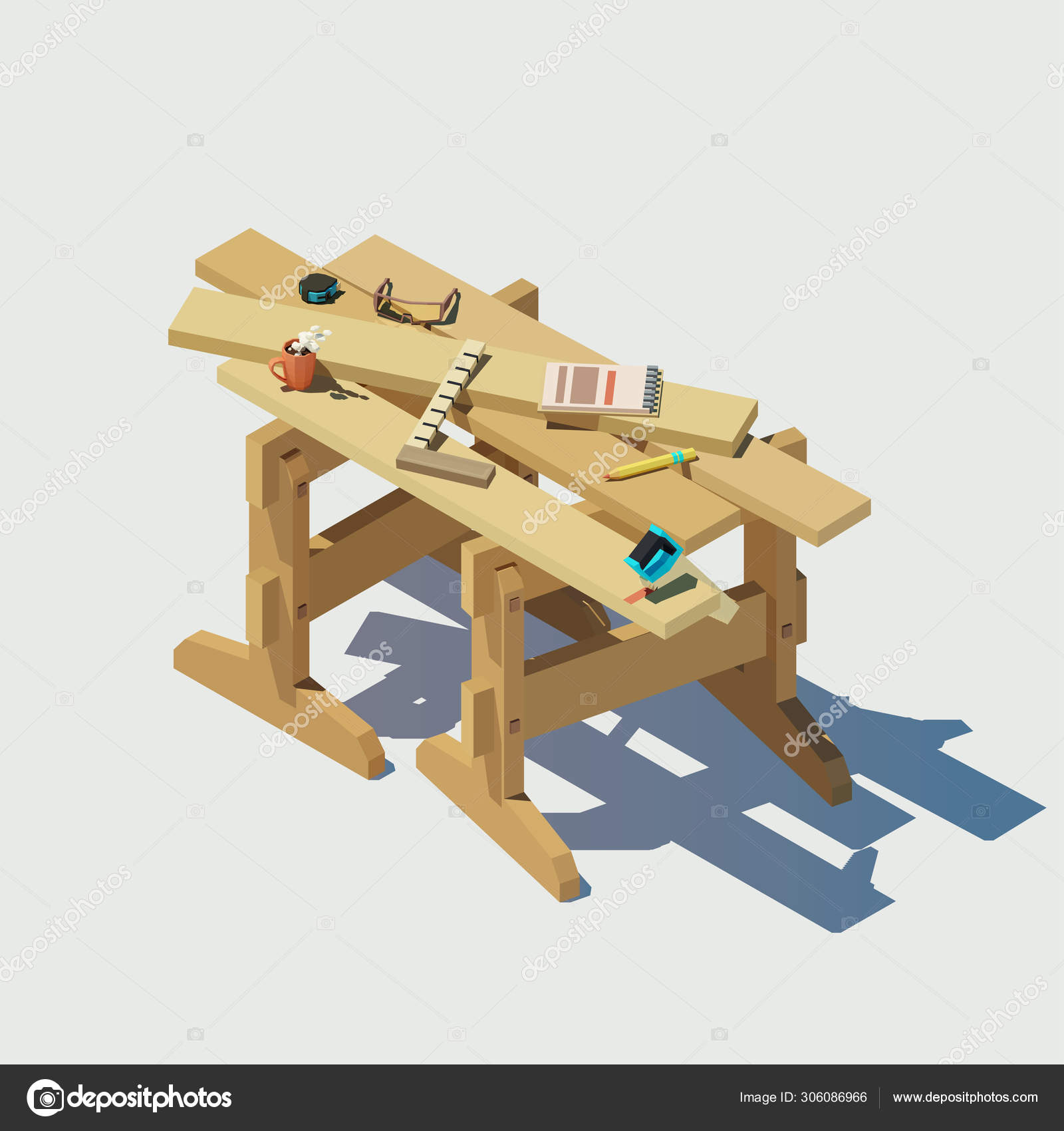 Vector workplace of a joiner. Sawing boards with a hand saw Stock Vector by  ©yuraartbrush.gmail.com 306086966