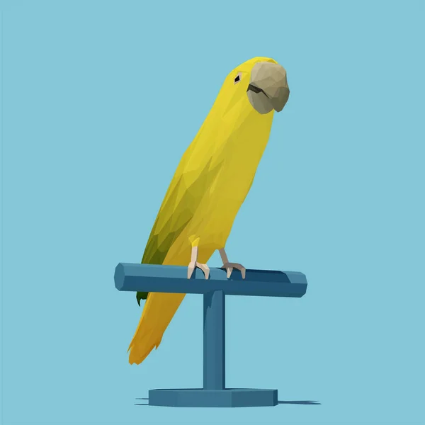 Διάνυσμα πολυγωνικό κίτρινο-πράσινο παπαγάλος σε ένα ράφι Stand — Διανυσματικό Αρχείο