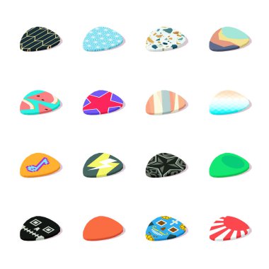 Gölgeli izometrik gitar penaları kümesi