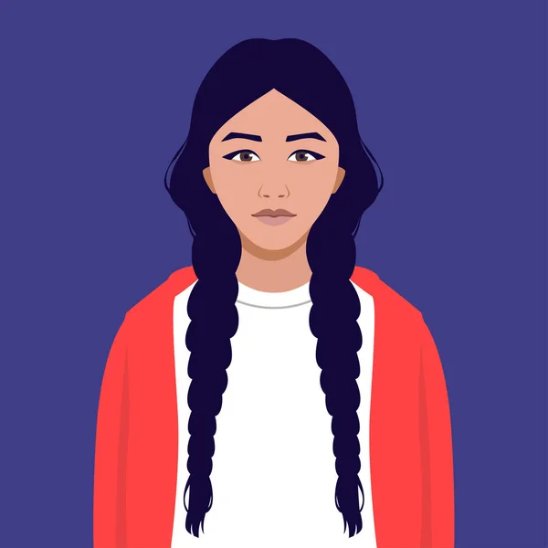 Portrait d'une jeune femme indienne aux tresses tressées — Image vectorielle