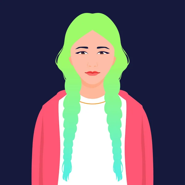 Avatar de uma menina asiática com cabelo colorido — Vetor de Stock
