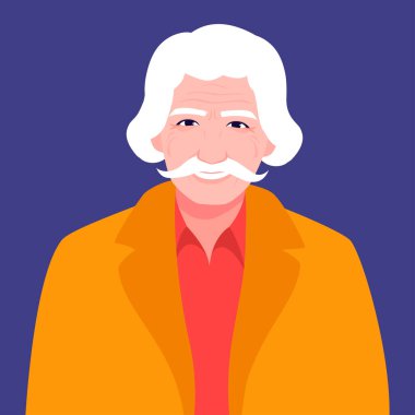 Bıyıklı neşeli yaşlı bir adamın portresi.