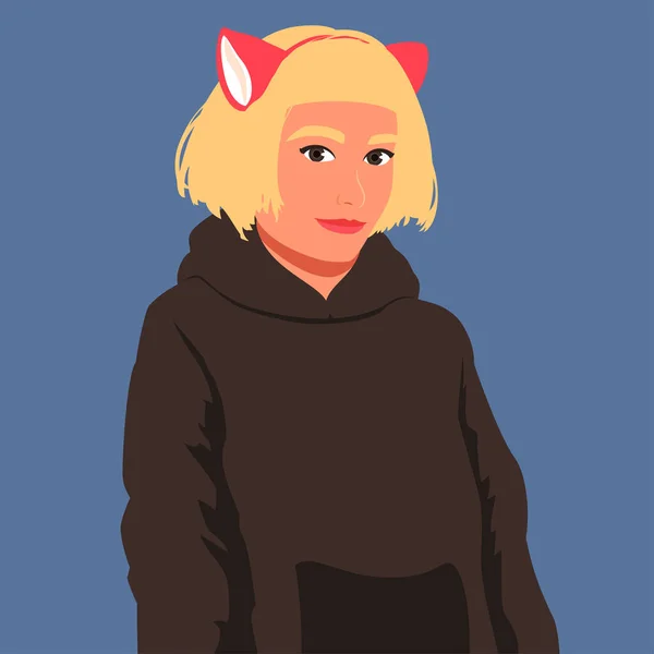 Portrait of a blonde girl in a hoop cat ears — Stock Vector