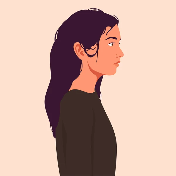 Retrato de una mujer con el pelo largo en perfil — Vector de stock