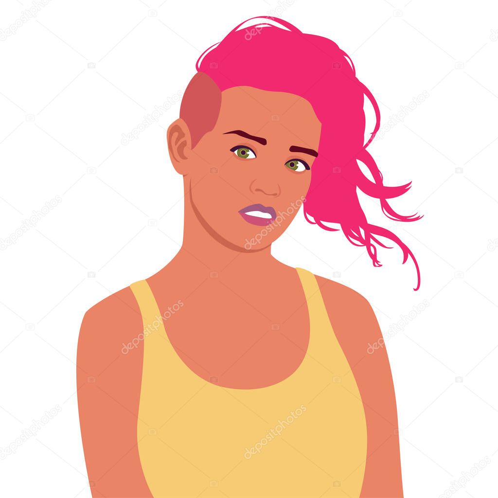 Portrait of a young woman with pink hair