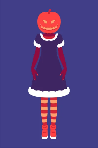 Girl with a pumpkin on her head — Stock Vector