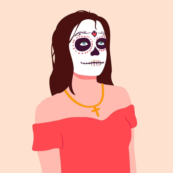 Retrato de una mujer con maquillaje de calavera de azúcar — Vector de stock