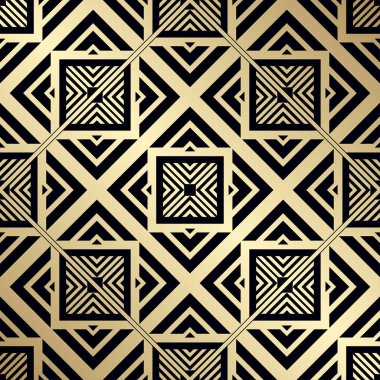 Art Deco desen. Sorunsuz altın arka plan. Geometrik tasarım. 1920-30'lu motif. Lüks vintage illüstrasyon