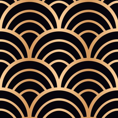 Art Deco altın dikişsiz vintage duvar kağıdı deseni. Geometrik dekoratif arka plan