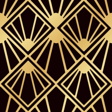 Art Deco desen. Sorunsuz altın arka plan. Geometrik minimalist tasarımı. Vektör içini kaplamak çizmek. 1920-30'lu motif. Lüks vintage illüstrasyon