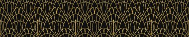 Art Deco Deseni. Dikişsiz siyah ve altın arka plan. Lüks dantel süs. Retro geometrik tasarım. 1920-30'lu motifler. Lüks vintage illüstrasyon