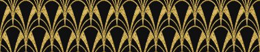 Art Deco Deseni. Dikişsiz siyah ve altın arka plan. Lüks dantel süs. Retro geometrik tasarım. 1920-30'lu motifler. Lüks vintage illüstrasyon