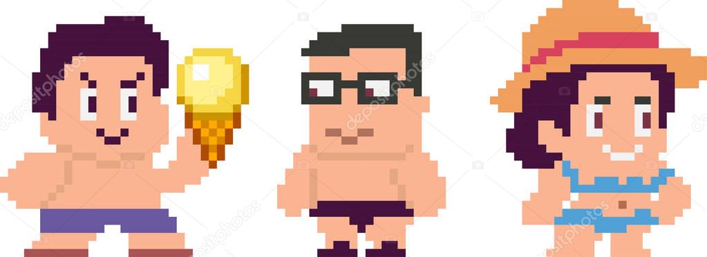 Set of pixel characters