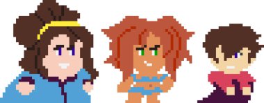 Sanat tarzında piksel karakterlerin kümesi