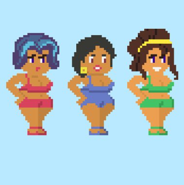 Sanat tarzında piksel karakterlerin kümesi