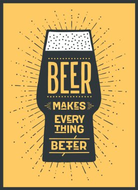 Bira. Posteri veya başlığı metin bira ile her şeyi daha iyi yapar. Renkli grafik tasarım baskı, web ya da reklam için. Poster için bar, pub, Restoran, bira tema. Vektör çizim