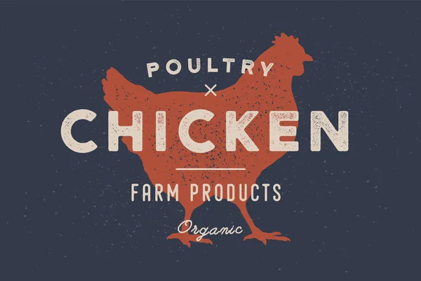 Chicken Poultry Vintage Logo Retro Print Poster Butchery Meat Shop — Stock Vector