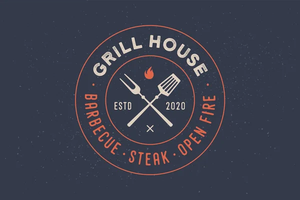 Logo Grill House Ristorante Con Grill Forchetta Testo Tipografico Grill — Vettoriale Stock