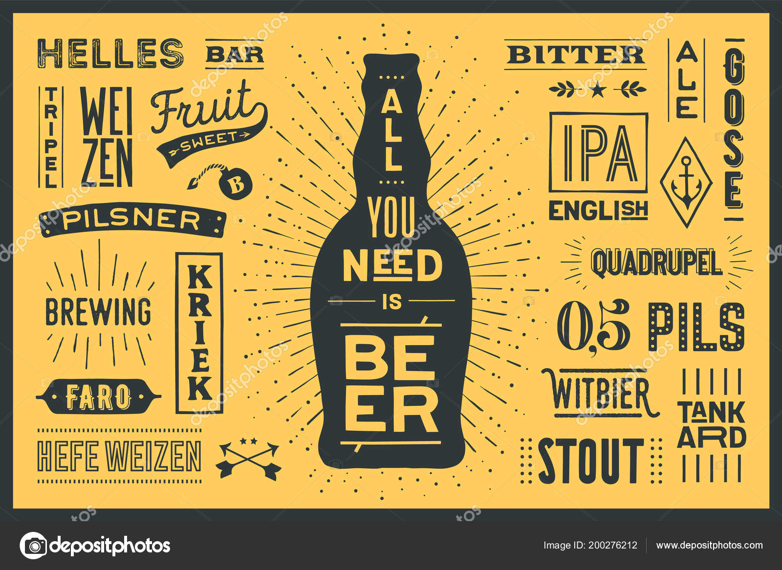 beer poster banner text all you need beer names types stock vector