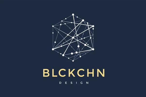 Blockchain teknoloji için logo. Logo, amblem, marka, etiket için bağlantılı hatları ile altıgen akıllı sözleşme blok sembolü marka. Adem-i merkeziyetçi hareketleri için tasarım. Vektör çizim