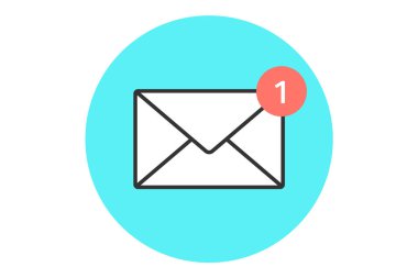 Yeni posta zarf simgesi. Beyaz posta zarfı kırmızı marker bir mesaj ile. Posta zarf mavi nane arka plan üzerinde iz. Posta zarf simgesi. Vektör çizim