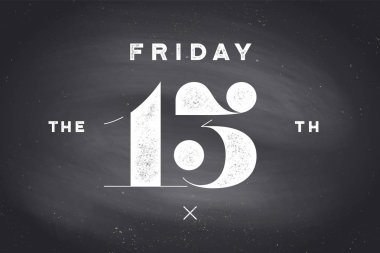 Cuma 13. Afiş ve metin Friday the 13th poster. El tasarım kırmızı ve siyah renkte çizilmiş. Korku tipografi için parti Cuma 13th, tatil. Afiş, poster, afiş. Vektör çizim