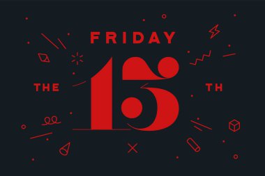 Cuma 13. Afiş ve metin Friday the 13th poster. El tasarım kırmızı ve siyah renkte çizilmiş. Korku tipografi için parti Cuma 13th, tatil. Afiş, poster, afiş. Vektör çizim