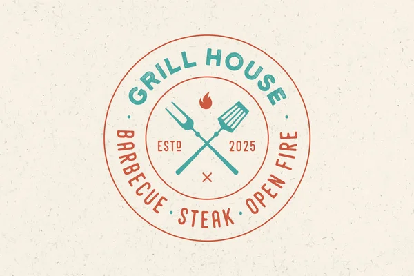 Logo Grill House Ristorante Con Grill Forchetta Testo Tipografico Grill — Vettoriale Stock