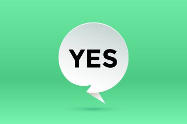 Evet. Evet gölge ile kağıt kabarcık bulut konuşmak ve mesaj. Beyaz kağıt bulut konuşmak siluet, metin Evet izole. Konuşma, mesaj, sosyal ağ, web için öğeleri. Grafik tasarım. Vektör çizim