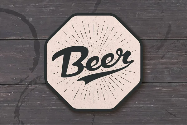 Sottobicchiere Birra Con Scritta Mano Birra Disegno Monocromatico Vintage Bar — Vettoriale Stock