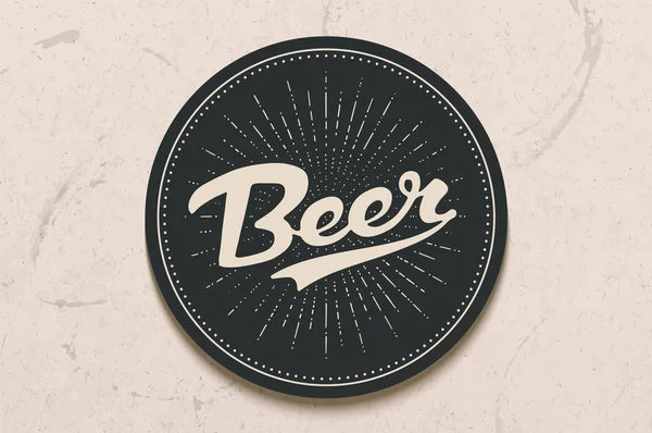 Coaster Beer Hand Drawn Lettering Beer Monochrome Vintage Drawing Bar — Stock Vector