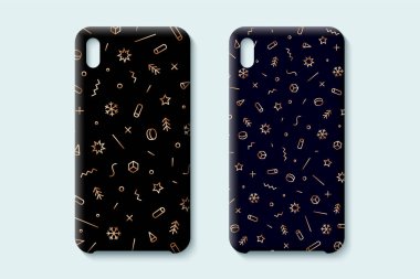 Mutlu yeni yıl desen. Mutlu yeni yıl ve mutlu Noeller için geometrik memphis desenli şablon telefon durumda. Case, kapak smartphone, telefon, cep telefonu için Noel şablon. Vektör çizim