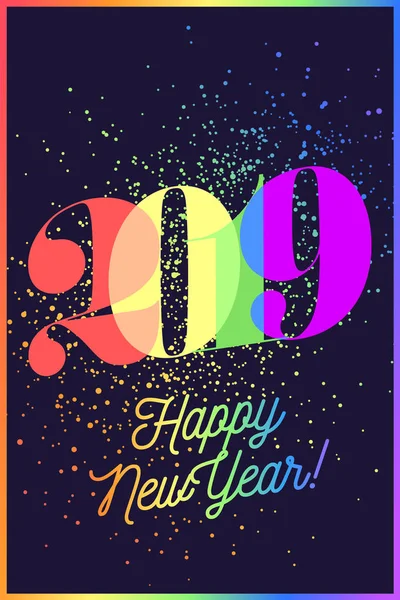 2019 Frohes Neues Jahr Grußkarte Mit Buntem Regenbogentext Frohes Neues — Stockvektor