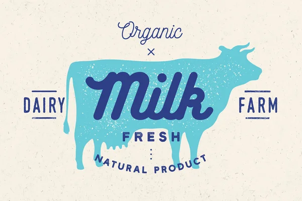 Milk Cow Logo Cow Silhouette Text Milk Dairy Farm Organic — Stock Vector