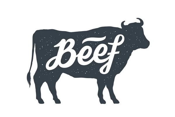 Cow Bull Beef Vintage Lettering Retro Print Poster Butchery Meat — Stock Vector