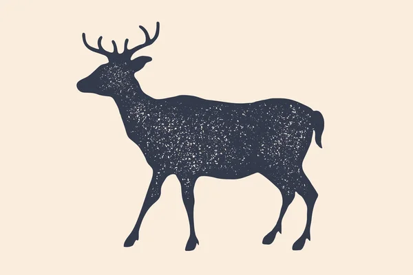 Deer Silhouette Vintage Logo Retro Print Poster Butchery Meat Shop — Stock Vector